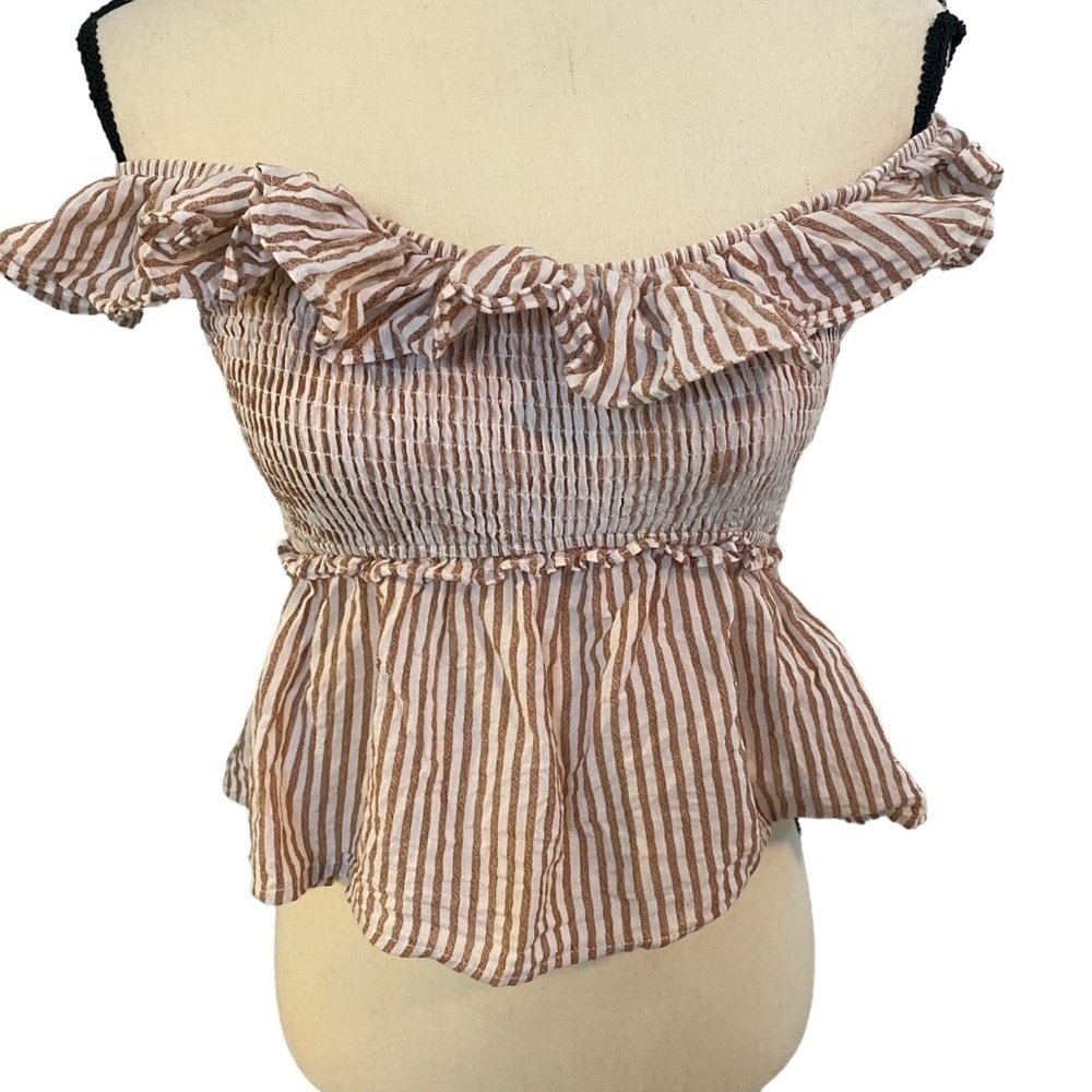 Mahina Brown White Striped Tank Sz Small Open Back - Picture 1 of 8